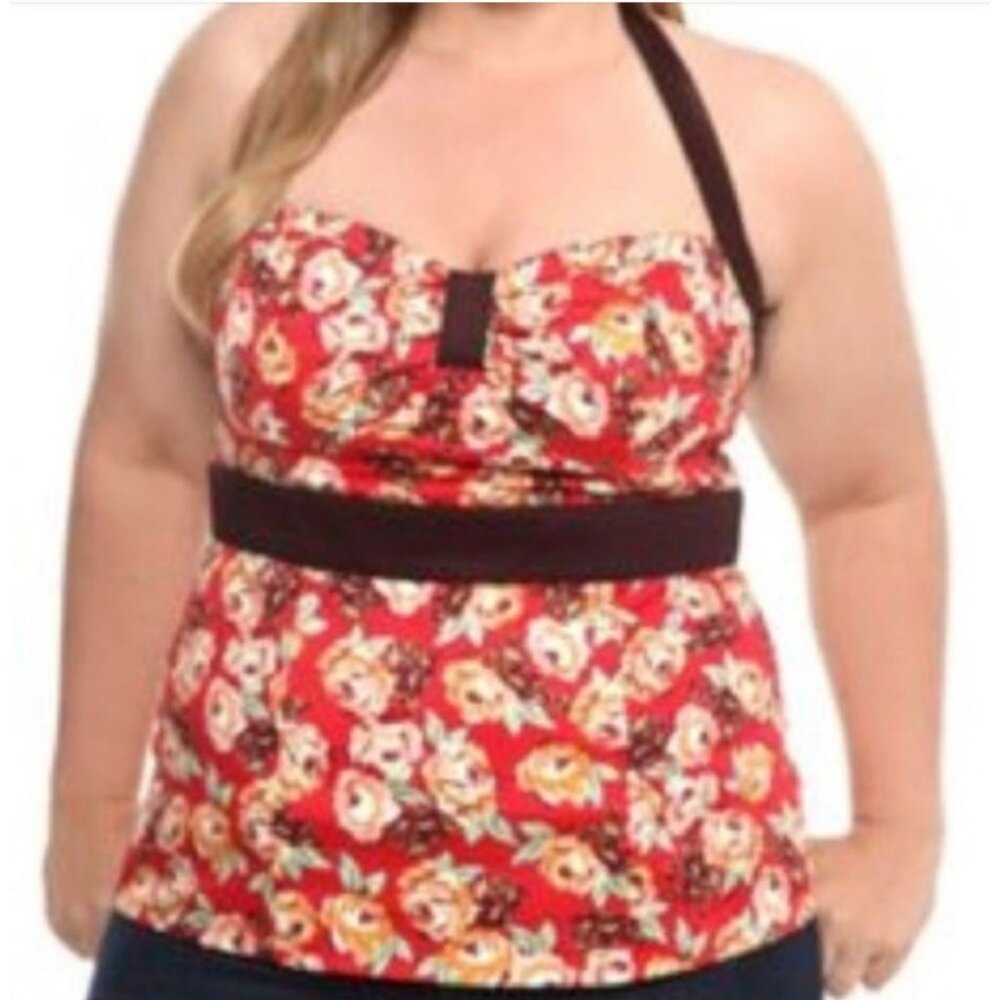TORRID Floral Print Halter Top 2 Sweetheart Retro Red Roses VLV Pin-up 2X 18/20